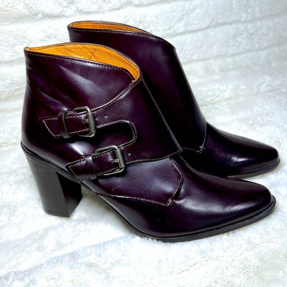 Madewell $238 leather Milo Monk strap Ankle Boots Double Buckle  in 8.5 burgundy